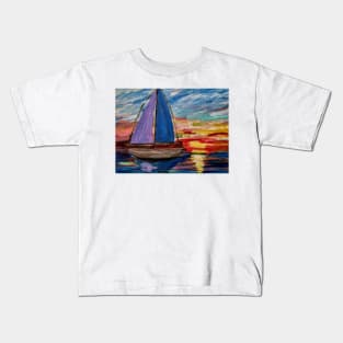 Out sailing at sunset. Kids T-Shirt